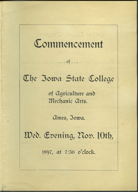 Includes commencement program, held November 10th, 1897.