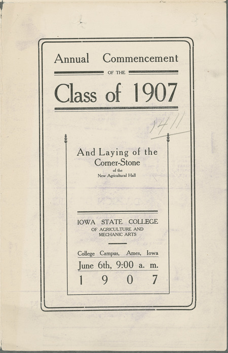 Includes commencement program, held June 6th, 1907. One sheet folded into fourths.