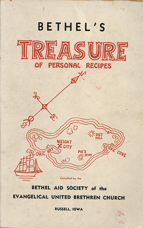 A community cookbook compiled in 1952 by the Bethel Aid Society of the Evangelical United Brethren Church in Russell, Iowa. This volume features a diverse array of recipes contributed by church members, highlighting local culinary traditions, particularly those involving preserved foods and wild game recipes. It also features advertisements from local businesses, reflecting mid-century rural life in southern Iowa.