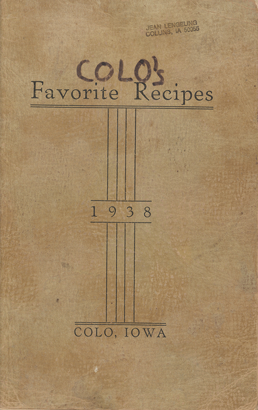 This cookbook compiled by the Ladies Aid Society of the Colo Methodist Church includes handwritten recipes, recipe clippings, and advertisements.
