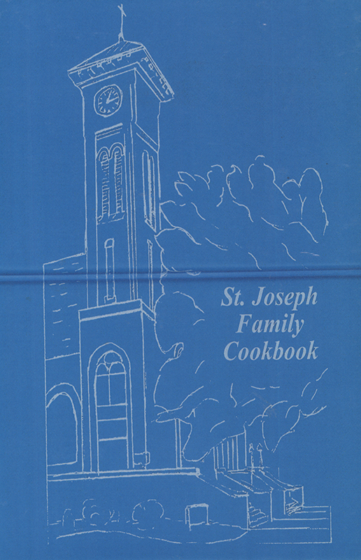 A cookbook compiled to raise funds for a new parish center for St. Joseph Catholic Church. The book includes photos of stained glass windows with accompanying stories, and a section for the priest's favorite recipes and religious recipes. Other recipe sections include breads, cakes, desserts, main dishes, sandwiches, soups, and stews.