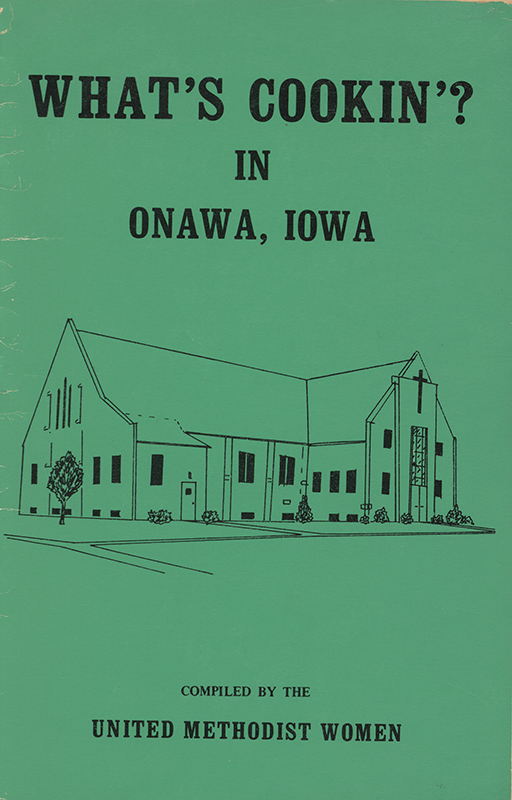 This cookbook was compiled by the United Methodist Women of Onawa, Iowa. It includes recipes for pickles, relishes, vegetables, poultry, pastries, cakes, desserts, candy, jelly, and casseroles. It also contains cooking hints, information about the caloric content of food, and hints about cooking for large numbers of people.
