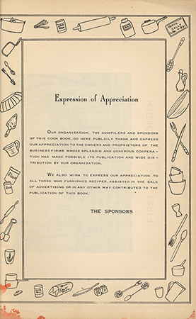 A community cookbook compiled in 1951 by the Women's Union of the First Baptist Church in Boone, Iowa. Includes locally contributed recipes for pickles, relishes, salads, soups, and more. Also includes caloric and diet section by Dr. James D Orr. Features advertisements from regional businesses and reflects mid-century food culture and community practices in Boone County.