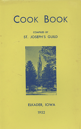 A community cookbook compiled by members of St. Joseph’s Guild of Elkader, Iowa. It contains a wide array of recipes organized by type, contributed by local individuals, and includes advertisements from regional businesses.
