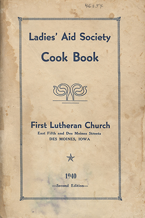 This cookbook compiled by the Ladies Aid Society of the First Lutheran Church in Des Moines, Iowa includes advertisements.