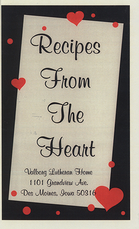 This cookbook was compiled by the Valborg Lutheran Home. It includes recipe sections on appetizers, main dishes and casseroles, desserts, salads, soups, and snacks. There are also various hints related to each section, and also general cooking and housekeeping hints.