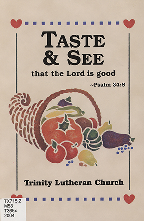 A cookbook compiled by the Trinity Lutheran Priscilla Guilde in Manilla, Iowa. It includes sections for appetizers, soups and salads, main dishes, breads, cookies, and desserts. Each section has helpful cooking hints. The book also includes general cooking and house cleaning hints.