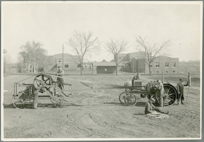 Students testing a tractor. From F.W. Beckman Bulletin Editor. Ames, Iowa.