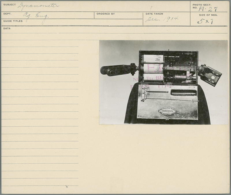 Dynamometer. Agricultural Engineering Department. Dec. 1904.