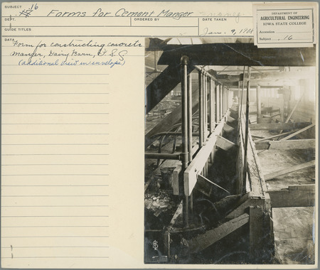Form for constructing concrete manger, Dairy Barn. Agricultural Engineering Department. Jan. 9, 1908.