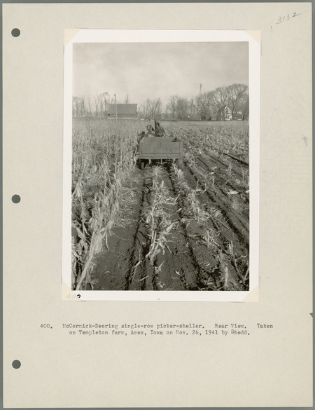 McCormick-Deering single-row picker-sheller, rear view. Taken on Templeton farm, Ames, Iowa on Nov. 26, 1941 by Shedd.
