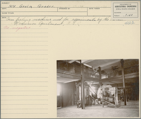 Corn grading machine used for experiments by the Farm Mechanics Department. Agricultural Engineering Department, Iowa State College.