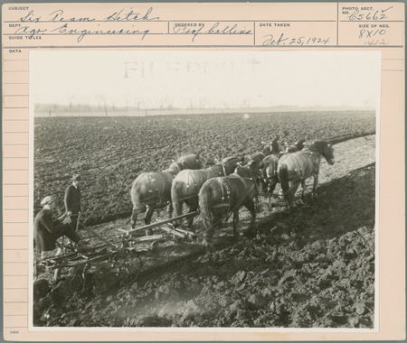 Six Team Hitch. Agricultural Engineering Department Ordered by Professor Collins. Feb. 25, 1924.
