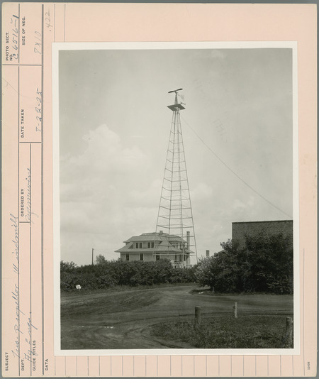 Two-propeller windmill. Agricultural Engineering Department. Ordered by Professor Mervine, 8-22-25.