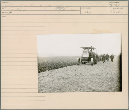 Gasoline Tractor ploughing. Agricultural Engineering, Ordered by Professor Davidson, 5/1/11.