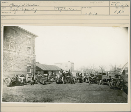 Group of Tractors. Agricultural Engineering Department, Ordered by Professor Davidson, 4-5-20.