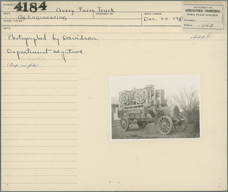 Avery Farm Truck. Agricultural Engineering Department. December 20, 1913.