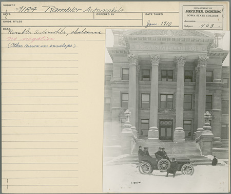 Rambler automobile, shortcourse. Agricultural Engineering Department. January, 1910.