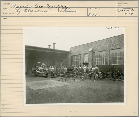 Agricultural Engineering course 54, Professor Davidson. Ordered by Richardson. Fall 1926.