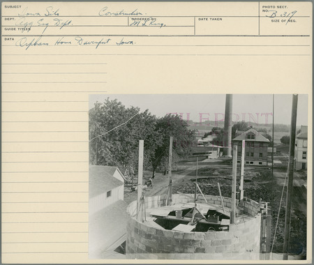 Iowa Silo Construction. Orphans Home, Davenport, Iowa. Agricultural Engineering Department. Ordered by M.L. King.