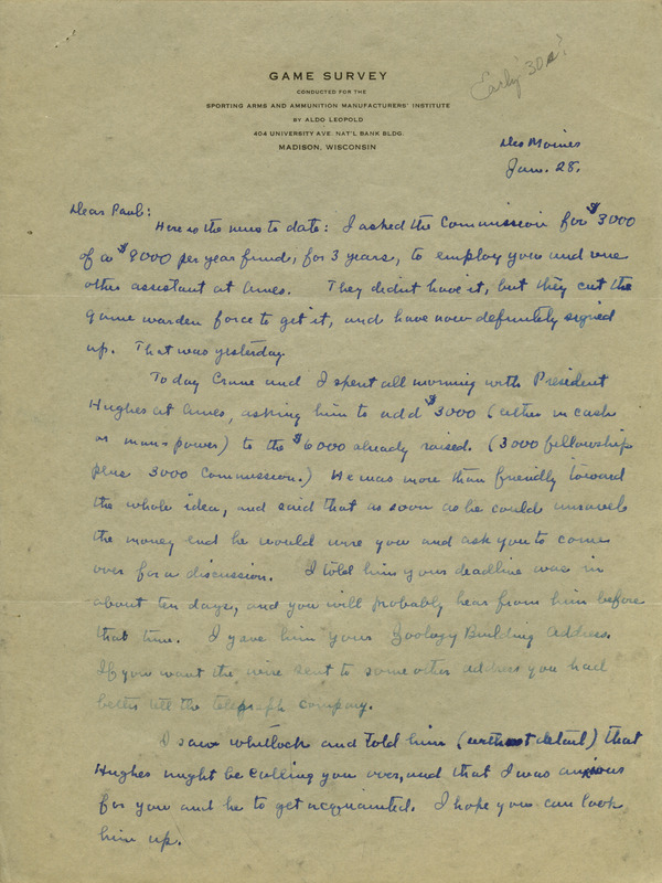 Aldo Leopold letter to Paul Errington, June 28, 1931