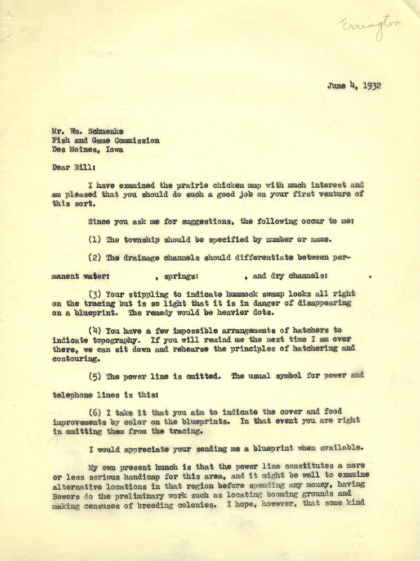 Aldo Leopold letter to Schuenke, June 4, 1932