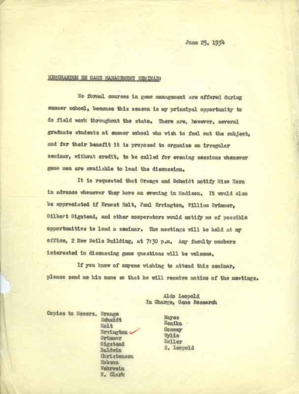 Aldo Leopold letter to Paul Errington, June 25, 1934