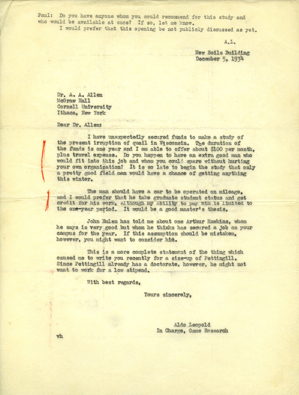 Aldo Leopold letter to Allen, December 5, 1934