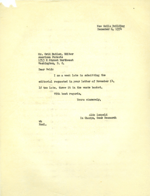 Aldo Leopold letter to Butler, December 6, 1934