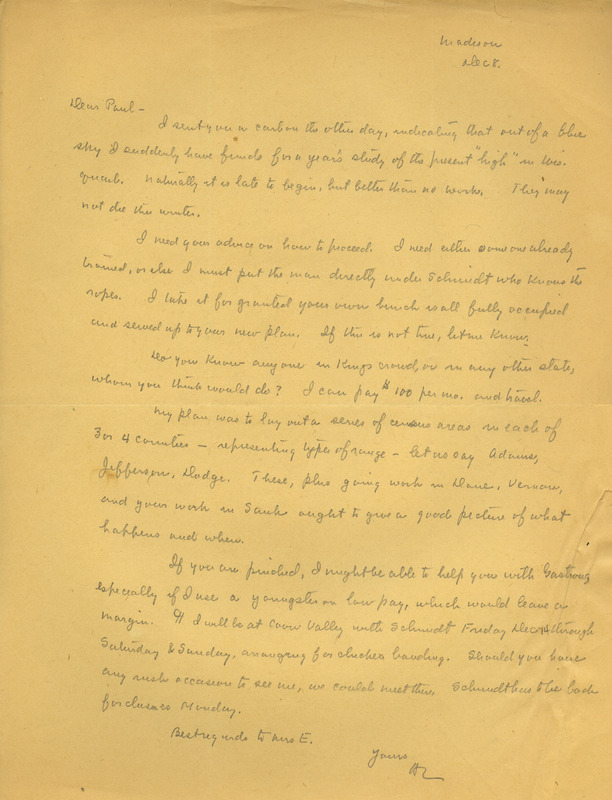 Aldo Leopold letter to Paul Errington, December 8, 1934