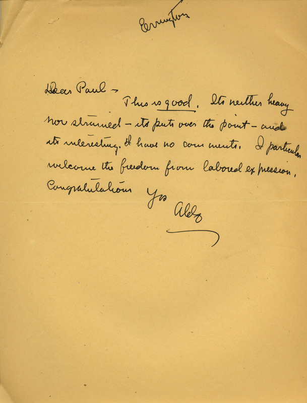 Aldo Leopold letter to Paul Errington, no date