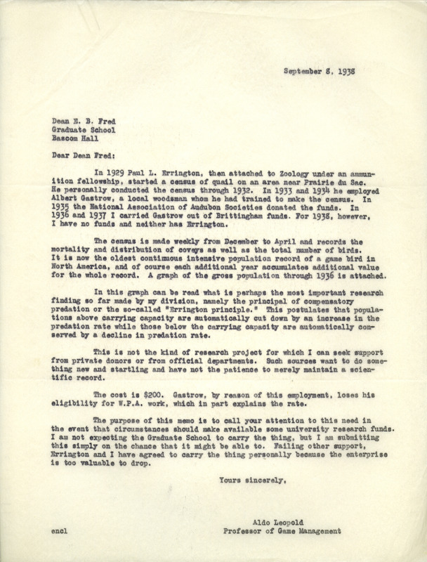 Aldo Leopold letter to Fred, September 8, 1938