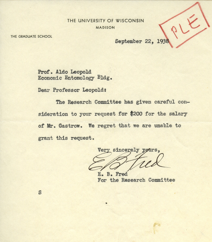 Letter from Fred to Aldo Leopold, September 22, 1938