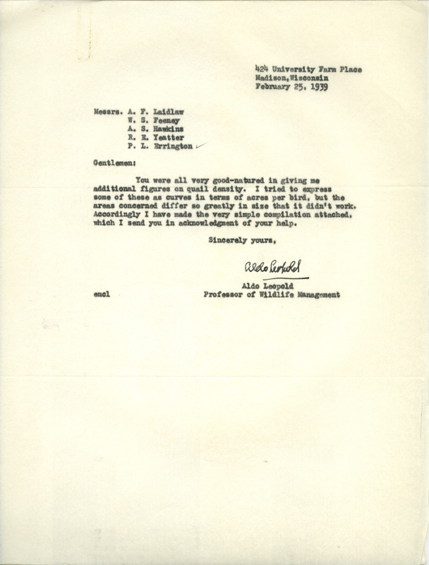 Aldo Leopold letter to Paul Errington, February 25, 1939