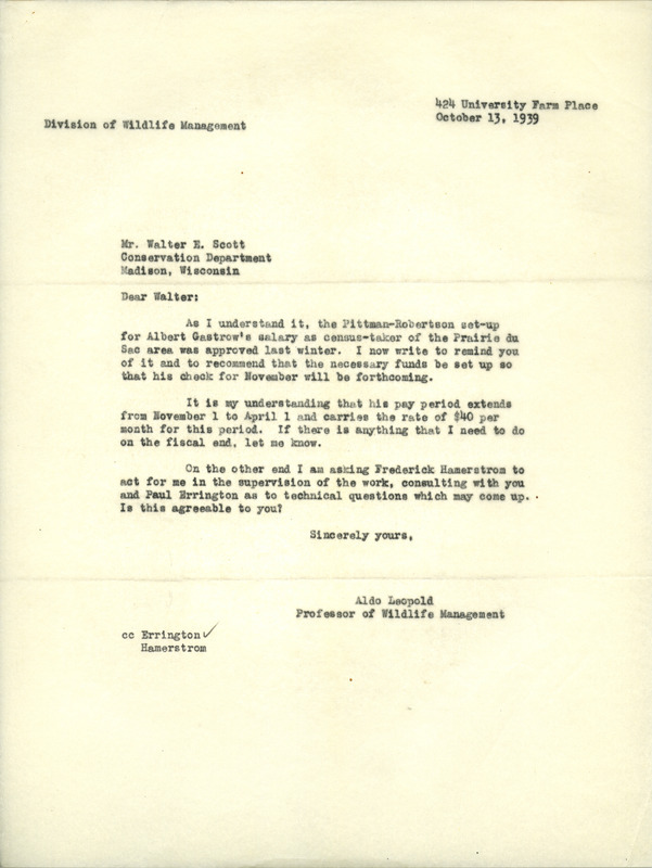 Aldo Leopold letter to Scott, October 13, 1939