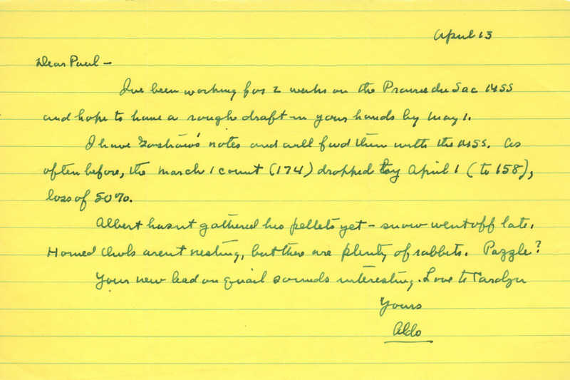 Aldo Leopold letter to Paul Errington, April 13, 1940