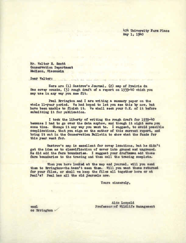 Aldo Leopold letter to Scott, May 1, 1940