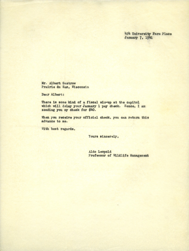 Aldo Leopold letter to Gastrow, January 7, 1941