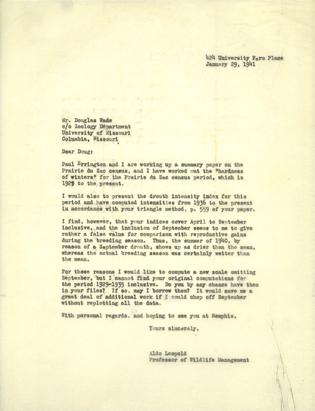 Aldo Leopold letter to Wade, January 29, 1941