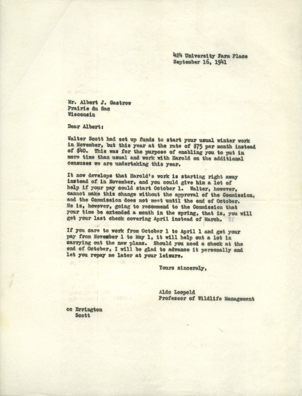 Aldo Leopold letter to Gastrow, September 16, 1941