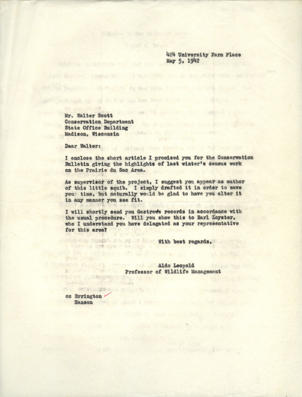 Aldo Leopold letter to Scott, May 5, 1942