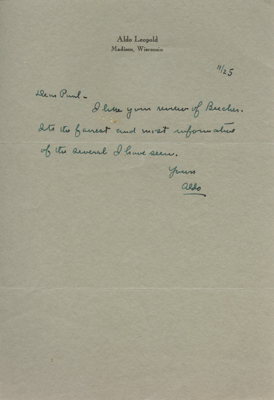 Aldo Leopold letter to Paul Errington, November 25, 1942