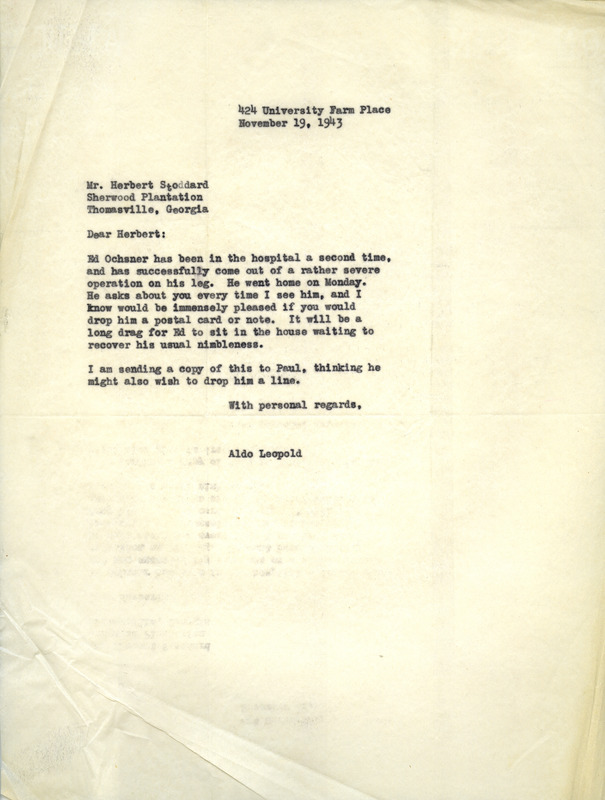 Aldo Leopold letter to Stoddard, November 19, 1943
