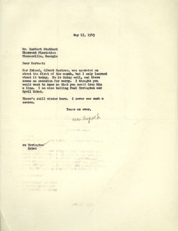 Aldo Leopold letter to Stoddard, May 17, 1945