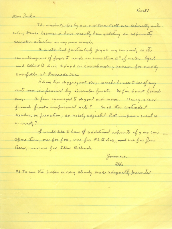 Aldo Leopold letter to Paul Errington, December 31, 1946