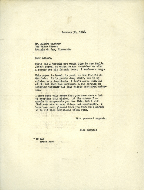 Aldo Leopold letter to Gastrow, January 30, 1947