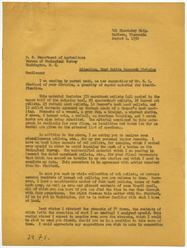 Paul L. Errington letter 2, August 6, 1930