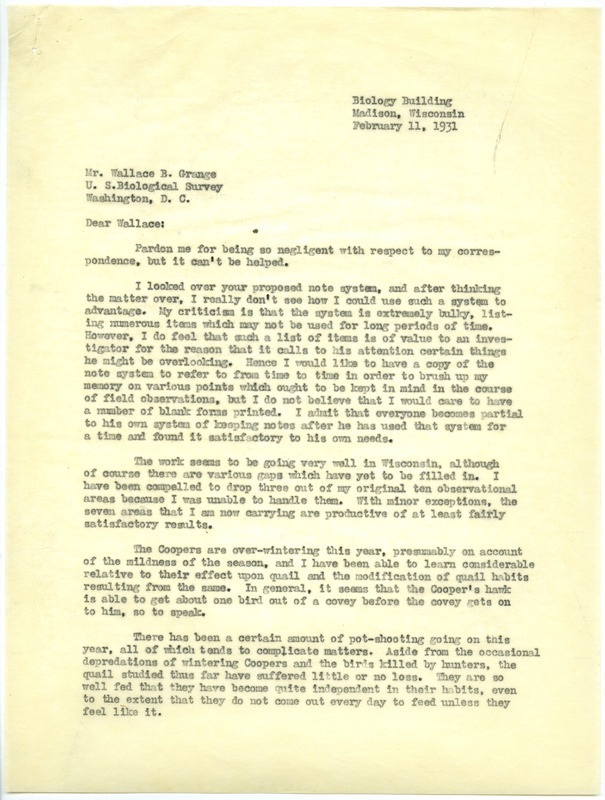 Paul L. Errington letter 1, February 11, 1931
