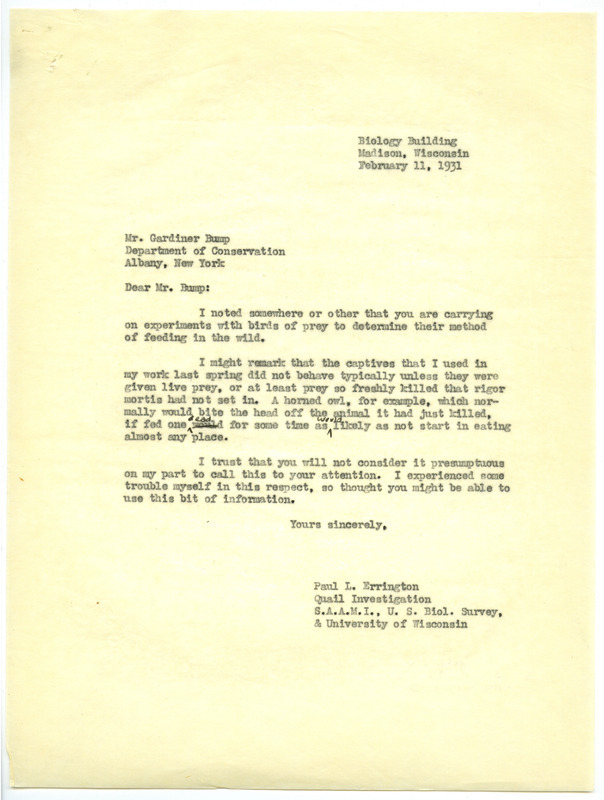 Paul L. Errington letter 2, February 11, 1931
