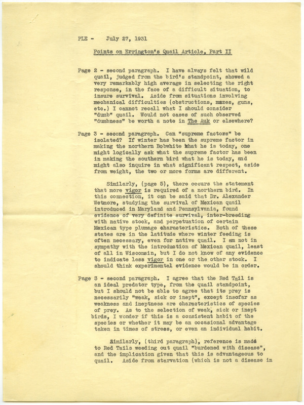 Paul L. Errington letter, July 27, 1931